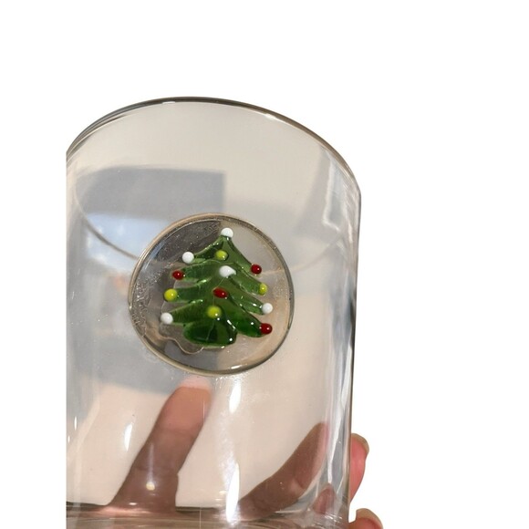 Crate & Barrel Artland Christmas Tree Glass Double Old Fashioned Fused Medallion - Picture 3 of 9